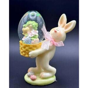 Charming Easter Bunny Snow Globe Figurine with Transparent Egg